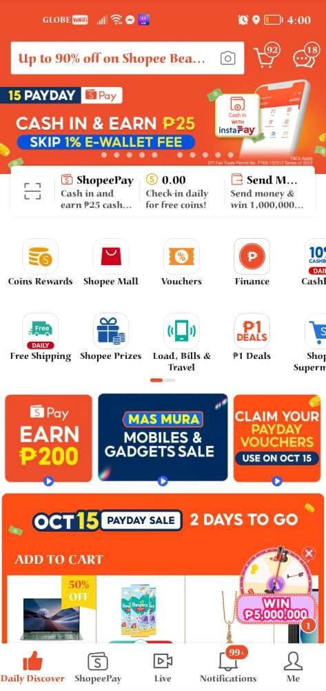 How to pay your loans using Shopee Pay - step 1