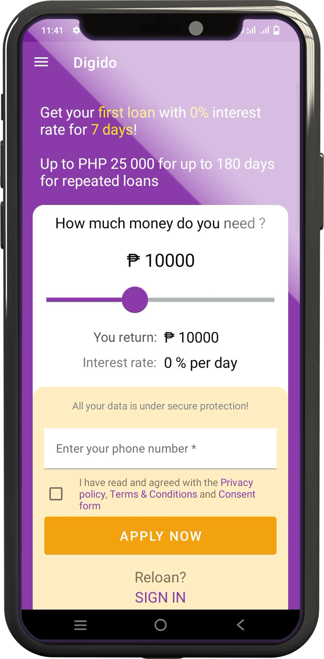 Digido loan repayment with QR Ph: Step1